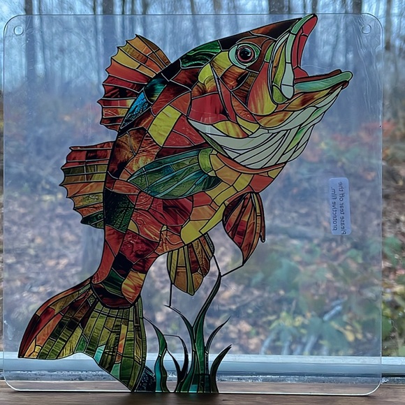 Suncatcher Acrylic Bass Fish Wildlife Fishing Faux Stained Glass Fathers Day - Picture 3 of 3